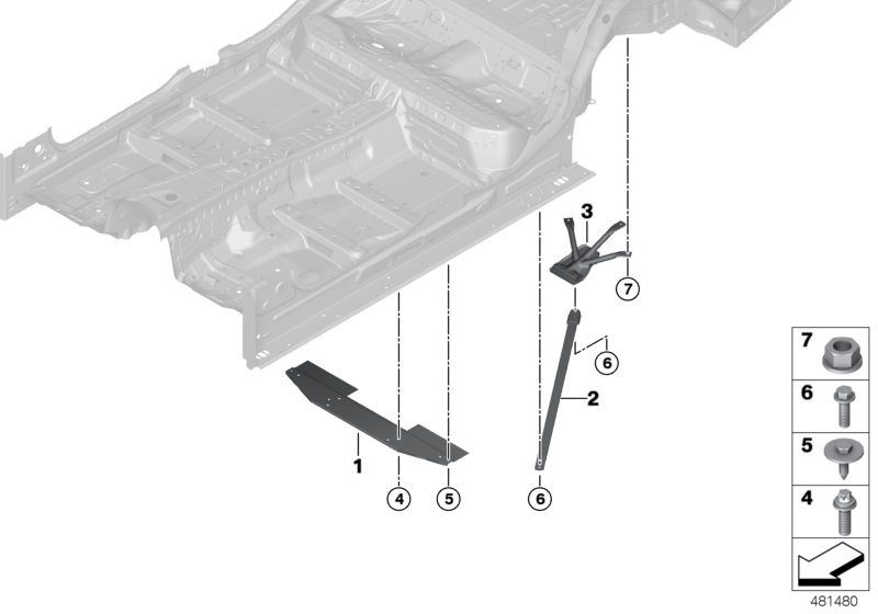 Элемент усиления задней части кузова для BMW G32 630dX B57 (схема запчастей)