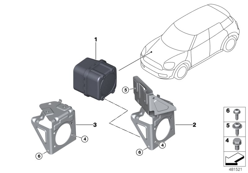 Автомобильный звукогенератор для BMW F60 Cooper D B47B (схема запчастей)