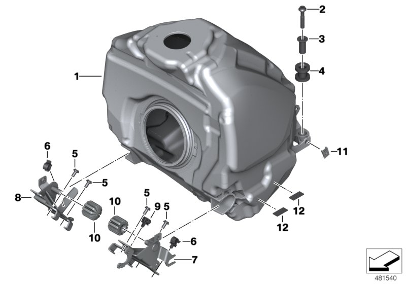 Детали крепления топливного бака для MOTO K54 R 1250 RS 19 (0J81, 0J83) 0 (схема запчастей)