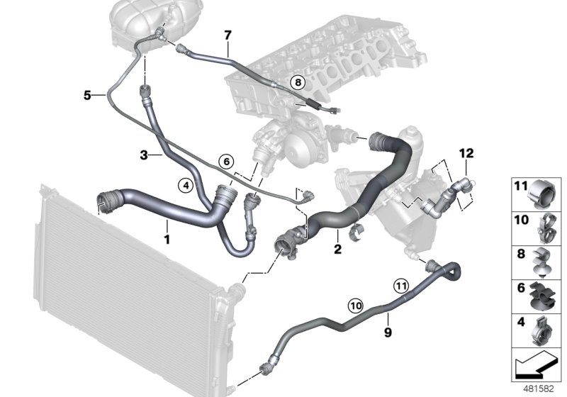 Шланги системы охлаждения для BMW F22N 220d B47 (схема запчастей)