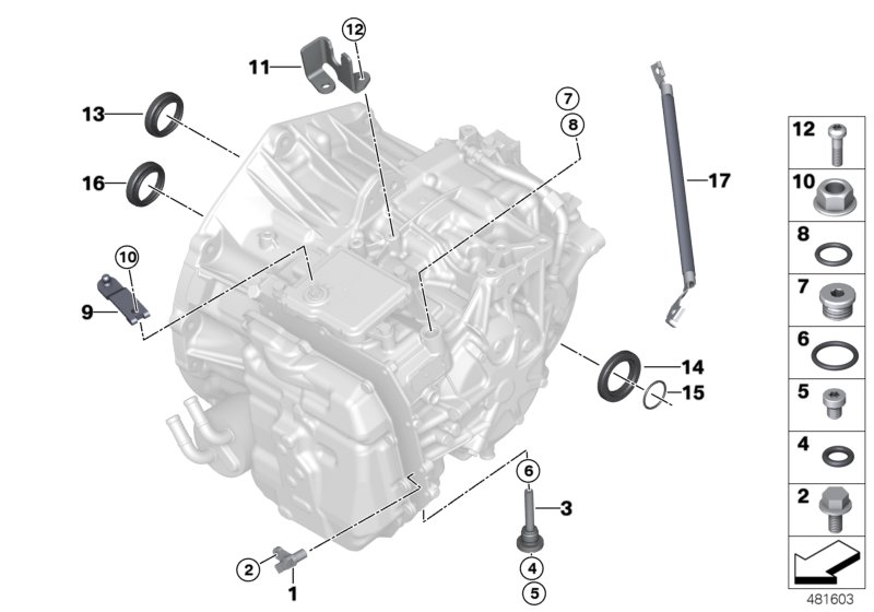 GA6F21AW доп.элементы/уплотнения для BMW F45N 225xe B38X (схема запчастей)