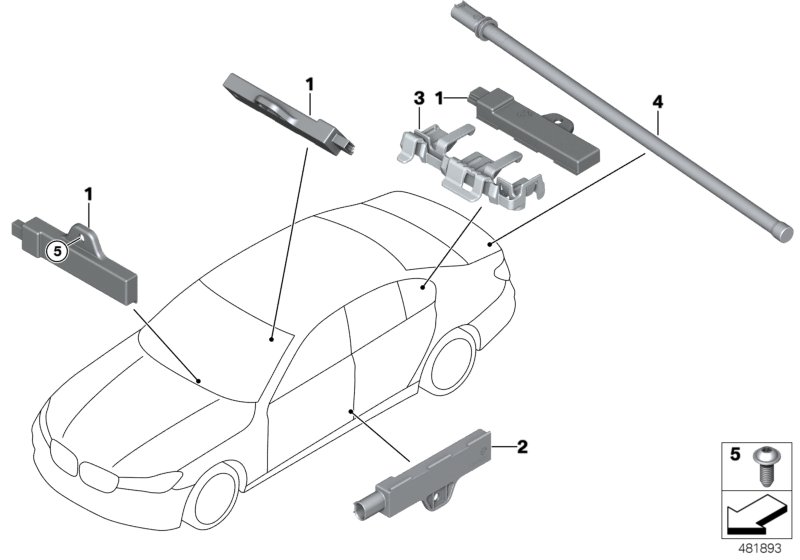 Детали антенны комфортного доступа для BMW G31 520i B48 (схема запчастей)