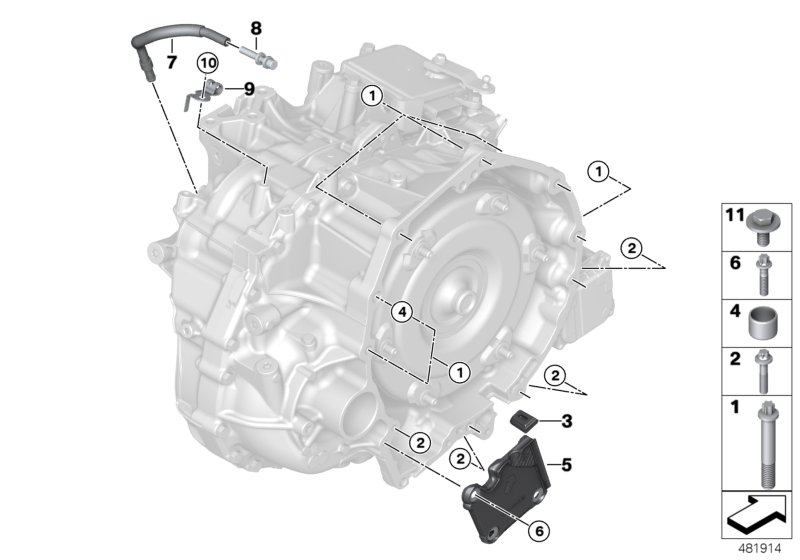 Крепление/ система вентиляции КПП для BMW F60 Cooper SE ALL4 B38X (схема запчастей)