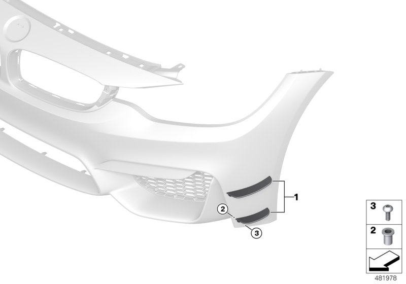 Дооснащение боковое крыло для BMW F80 M3 S55 (схема запчастей)