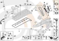 Ремкомплект открытой приводной цепи Вх для BMW E71 X6 30dX N57 (схема запасных частей)