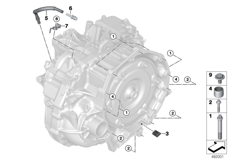 Крепление/дополнит.элементы КПП для BMW F57 Cooper S B48 (схема запчастей)