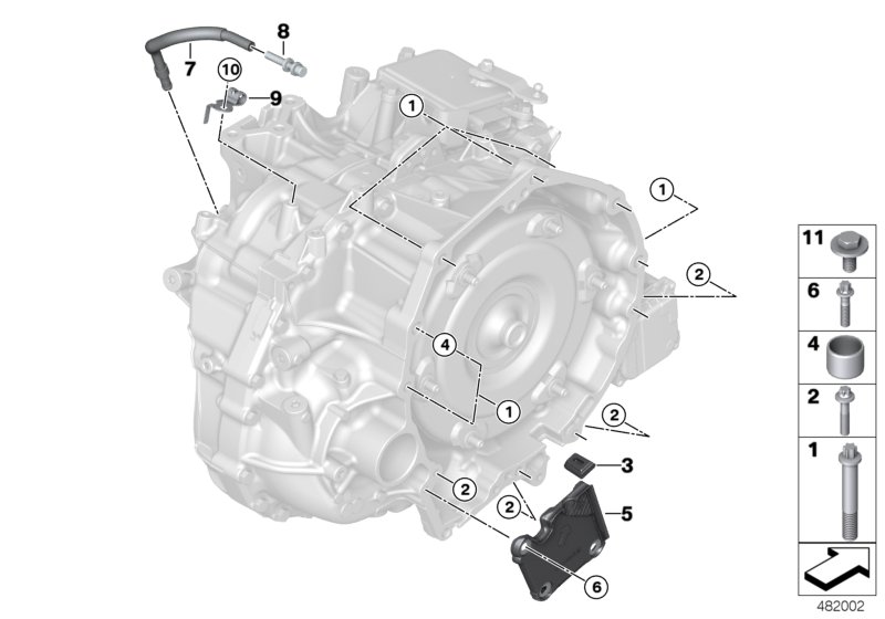 Крепление/ система вентиляции КПП для BMW F45 216d B37 (схема запчастей)