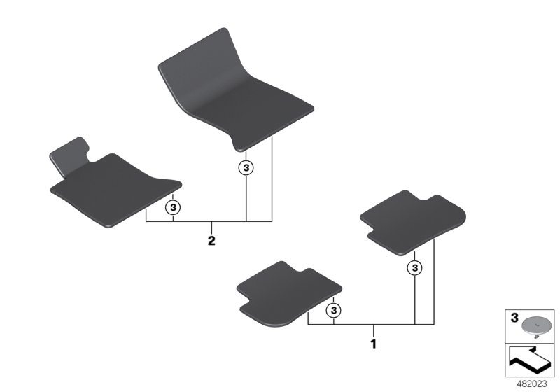 Комплект ножных ковриков для ROLLS-ROYCE RR6 Dawn N74R (схема запчастей)