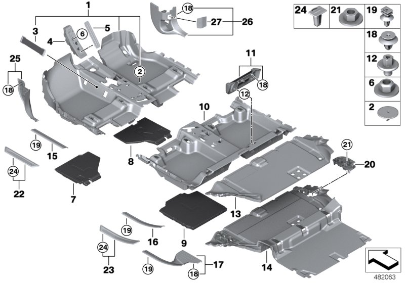 облицовка днища для BMW F46N 218dX B47 (схема запчастей)