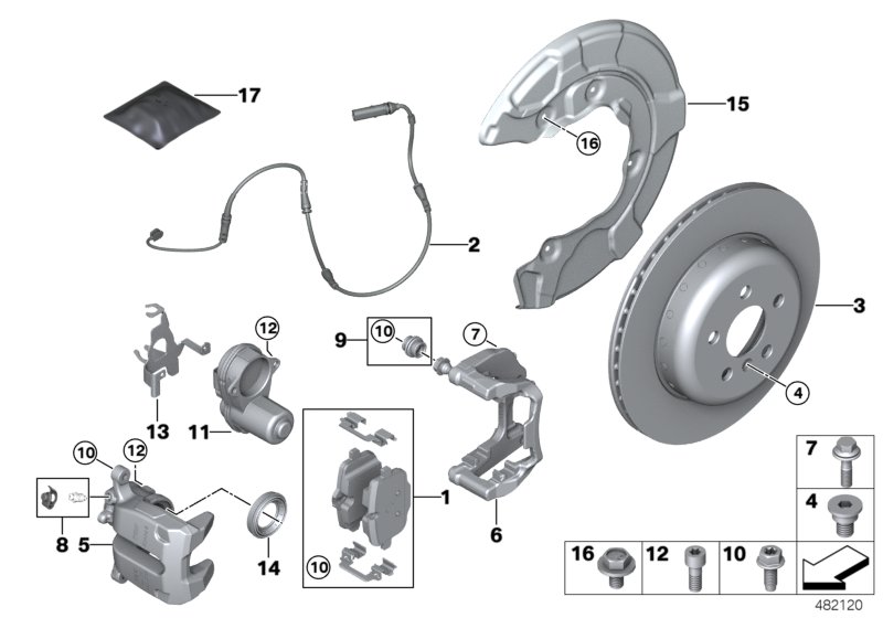 Тормозной механизм заднего колеса для BMW G02 X4 25dX B47 (схема запчастей)