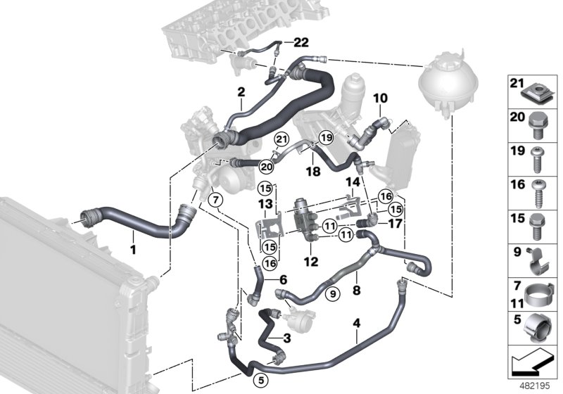 Шланги системы охлаждения для BMW F26 X4 20dX B47 (схема запчастей)