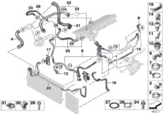 Шланги системы охлаждения для BMW F01N Hybrid 7 N55 (схема запасных частей)