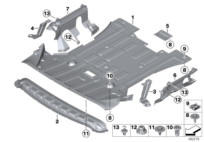 Экран моторного отсека для BMW F26 X4 M40iX N55 (схема запчастей)