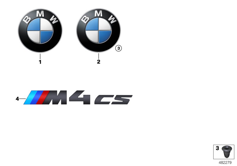 Эмблемы / надписи для BMW F82N M4 CS S55 (схема запчастей)