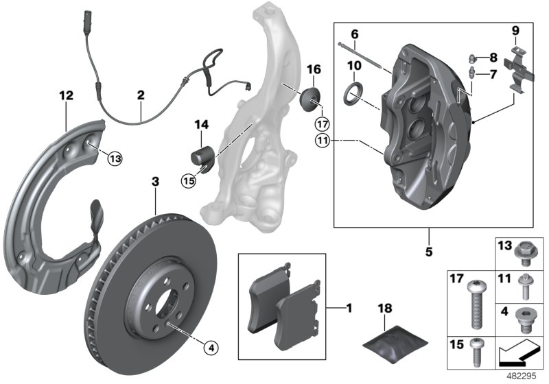 Тормозной механизм переднего колеса для BMW G12 750Li N63R (схема запчастей)
