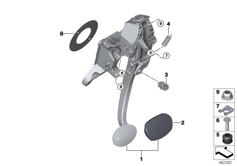 Педальный механизм АКПП для BMW F45N 218d B47B (схема запчастей)