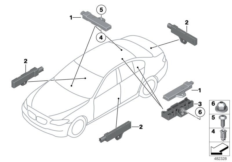 Детали антенны комфортного доступа для BMW F10 520i N20 (схема запчастей)