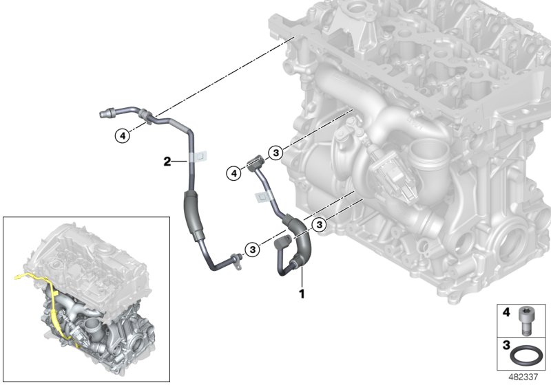 Система охлаждения-турбонагнетатель для BMW F60 Cooper S ALL4 B48C (схема запчастей)