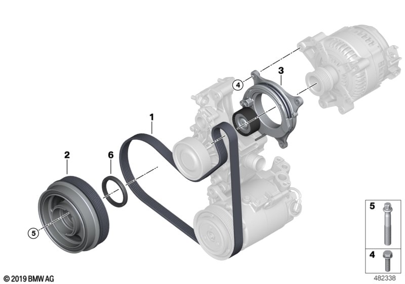 Ременный привод для BMW F54N Cooper S B46C (схема запчастей)