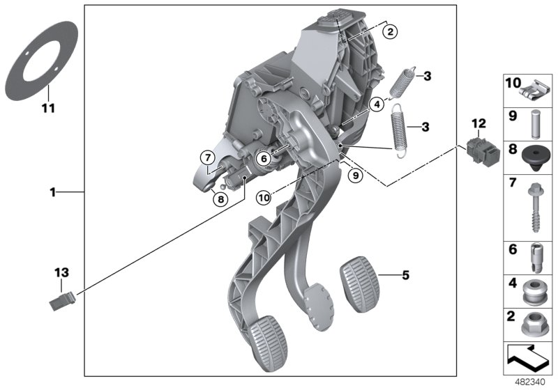 Педальный механизм для а/м с МКПП для BMW F46 218dX B47 (схема запчастей)