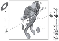 Педальный механизм для а/м с МКПП для BMW F48N X1 20dX B47 (схема запасных частей)