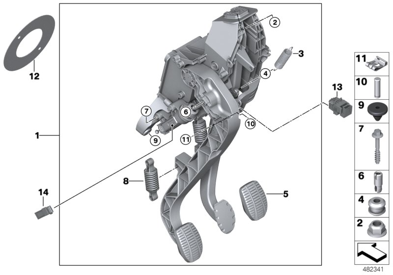 Педальный механизм для а/м с МКПП для BMW F46N 218d B47B (схема запчастей)