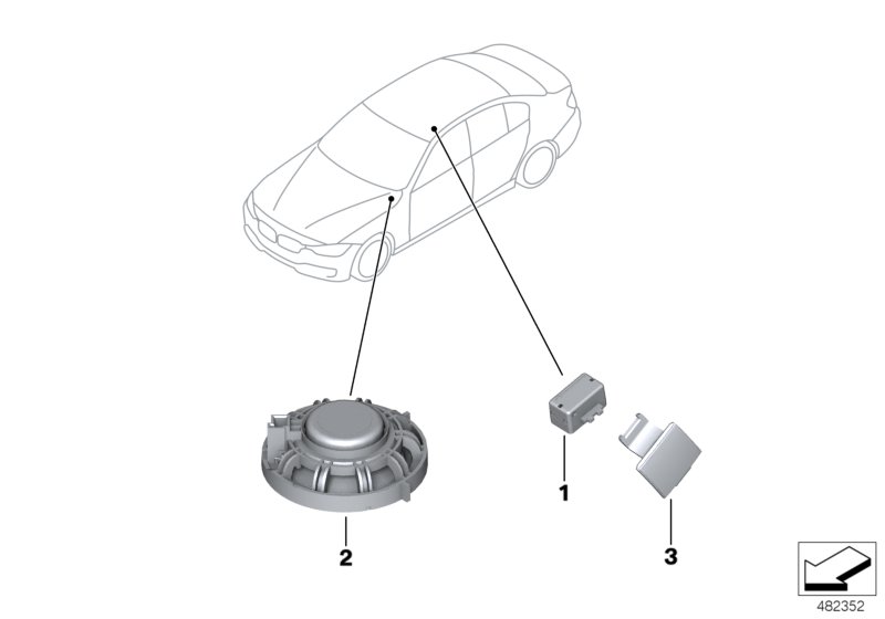 Детали устройства громкой связи для BMW F31N 318dX B47 (схема запчастей)
