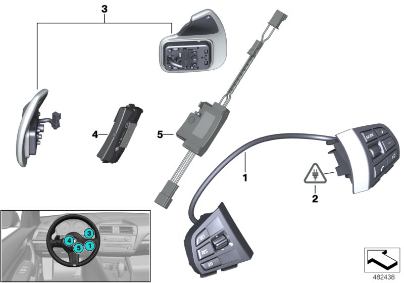 Переключатели и электроника рул. колеса для BMW F25 X3 18d N47N (схема запчастей)