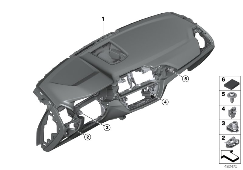 облицовка панели приборов для BMW G01 X3 M40dX (TX91) B57 (схема запчастей)