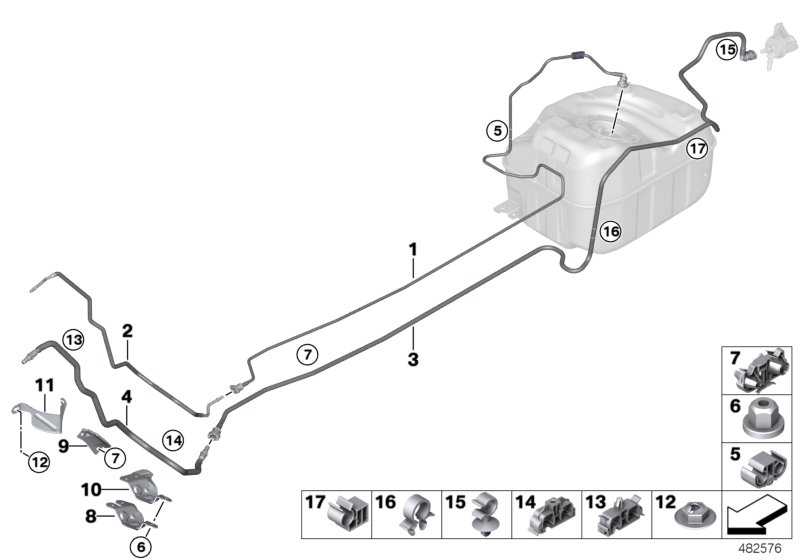 Топливопровод/ элементы крепления для BMW F60 Cooper SE ALL4 B38X (схема запчастей)