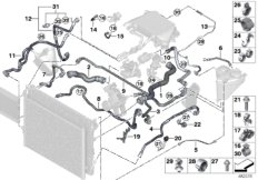 Шланги системы охлаждения для BMW G11N 750dX B57S (схема запасных частей)