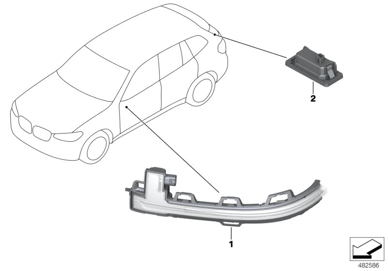 Дополн.указатель поворота/светил.снаружи для BMW G01 X3 M40dX (TX92) B57 (схема запчастей)
