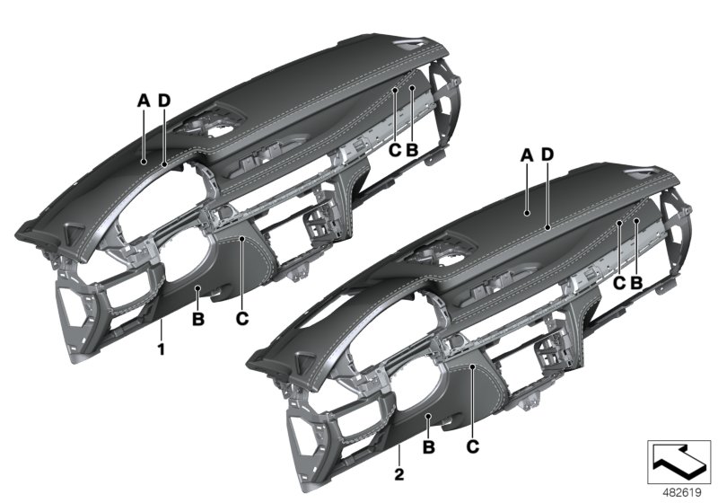 Индивидуальная панель приборов, кожа для BMW F15 X5 30dX N57N (схема запчастей)