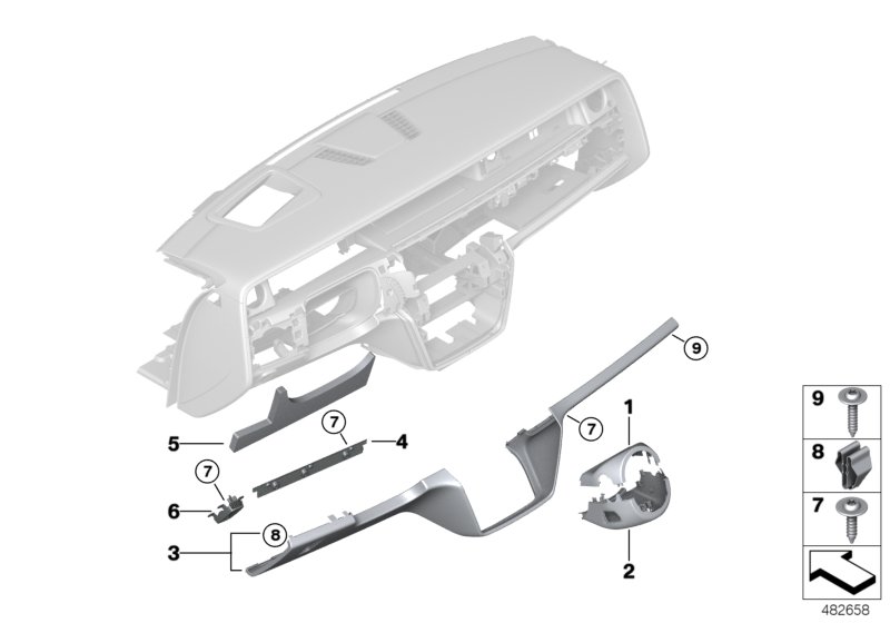 Панель приборов, Нж часть для BMW RR11 Phantom N74L (схема запчастей)