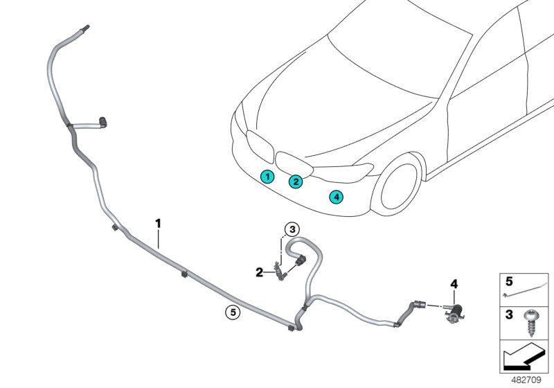 Детали системы омывателей фар для BMW G32 630dX B57 (схема запчастей)