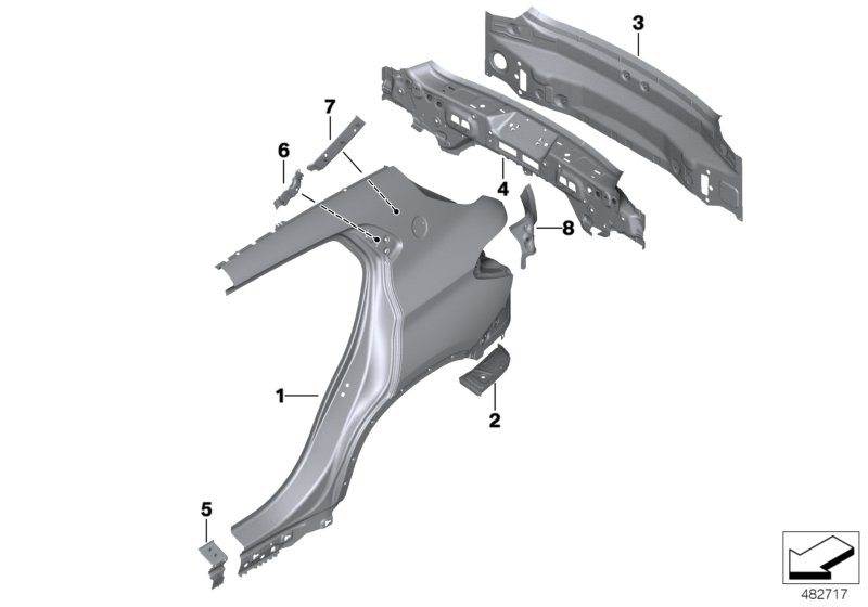 Крыло/облицовка задней части для BMW F39 X2 18dX B47B (схема запчастей)