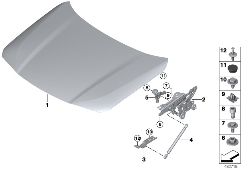Крышка капота / навесное оборудование для BMW F39 X2 20i B42 (схема запчастей)