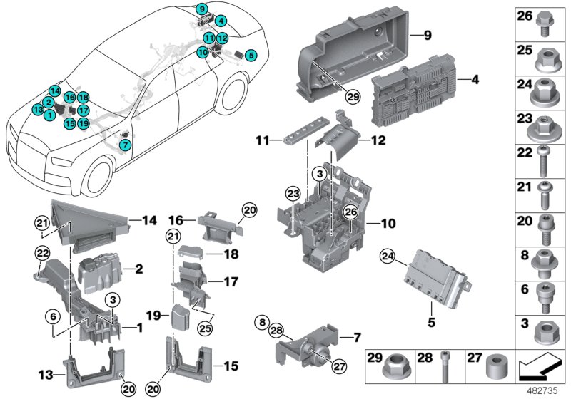 Токораспределитель/распределитель B+ для BMW RR31 Cullinan N74L (схема запчастей)
