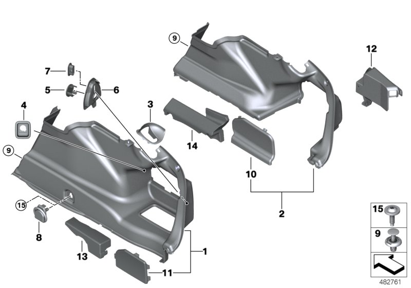 Обшивка багажного отделения П для BMW G30 520d ed B47 (схема запчастей)