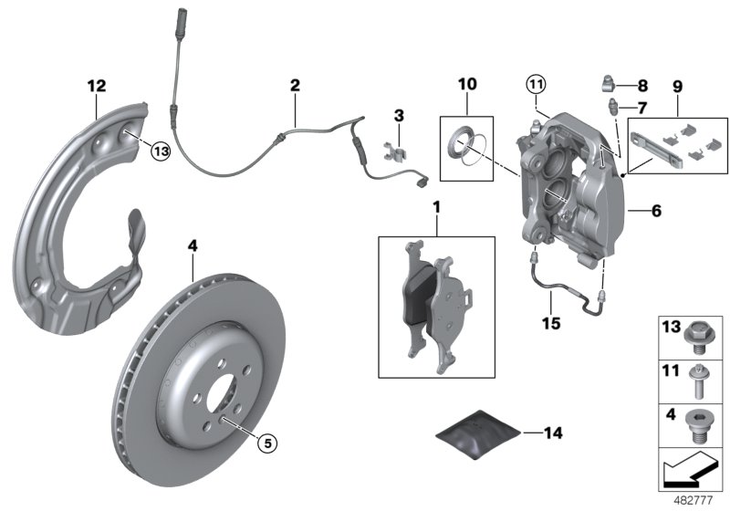 Тормозной механизм переднего колеса для BMW G02 X4 30iX B48D (схема запчастей)
