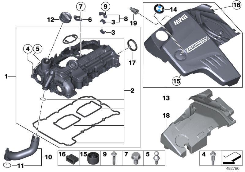 Крышка головки блока цилиндров для BMW F15 X5 28iX N20 (схема запчастей)