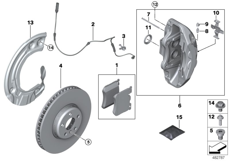 Тормозной механизм переднего колеса для BMW G01 X3 20iX (TR55) B48 (схема запчастей)