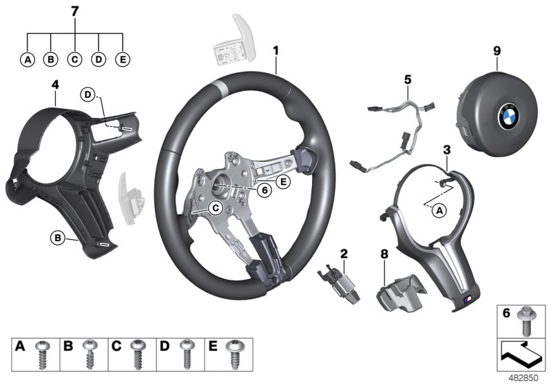 Спорт.рул.колесо в M-ст. с НПБ Alcantara для BMW F82N M4 CS S55 (схема запчастей)