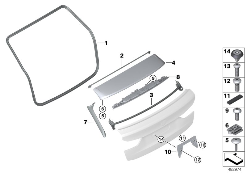 Дополнительные элементы багажной двери для BMW G31 520dX B47 (схема запчастей)