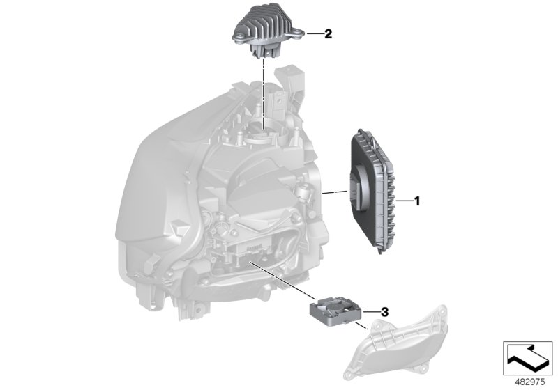 Электронные компоненты фары для BMW F87N M2 Competition S55 (схема запчастей)
