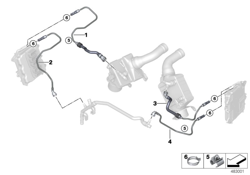 Шланги охл.жидк. блока управления для BMW F12 650iX 4.4 N63N (схема запчастей)