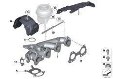Выпускной коллектор-рециркуляция ОГ для BMW F15 X5 25dX N47S1 (схема запасных частей)