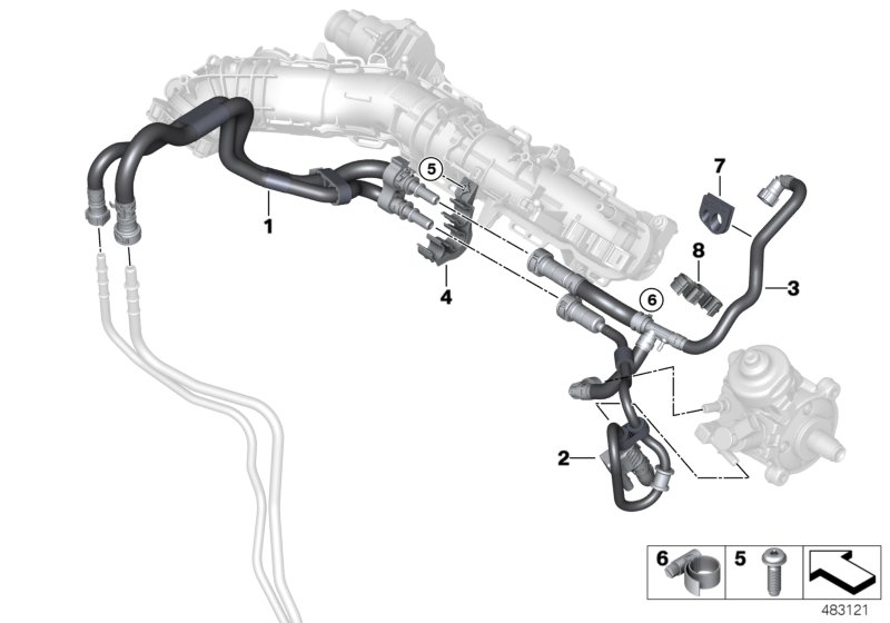 Топливопроводы/элементы крепления для BMW G01 X3 20dX (TX35) B47 (схема запчастей)