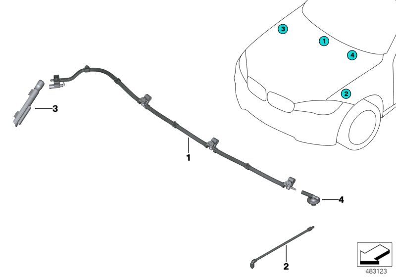 Детали стеклоомывателя для BMW F16 X6 50iX 4.4 N63N (схема запчастей)
