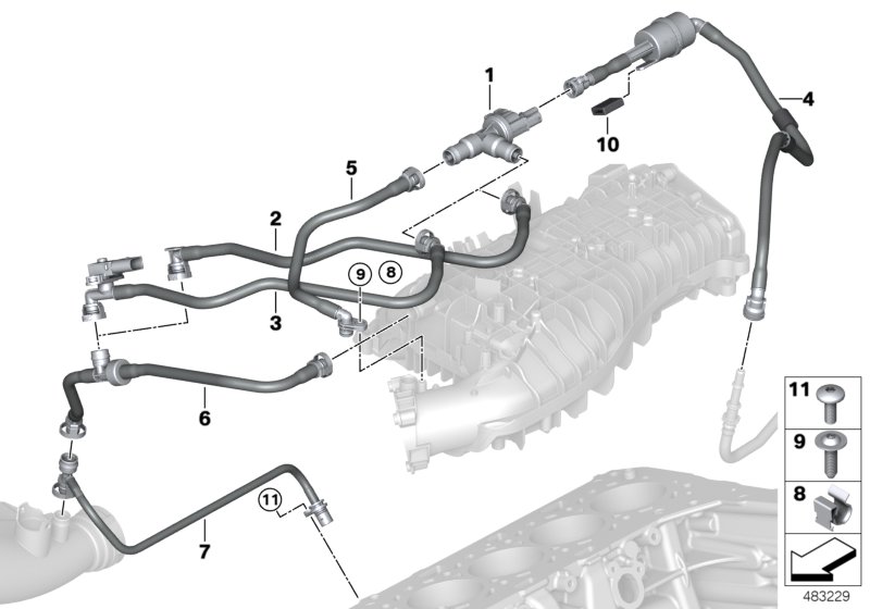Клапан вентиляции топливного бака для BMW G01 X3 20i B48 (схема запчастей)
